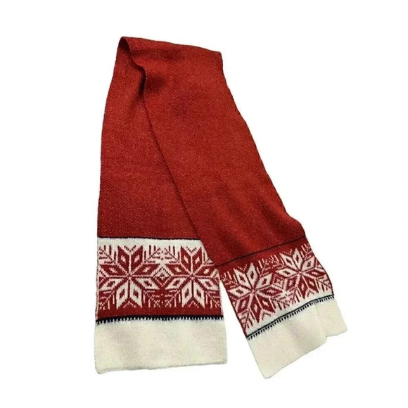 Unbranded Accessories - Soft luxurious Scandinavian style red scarf w/ white and red snow flake pattern